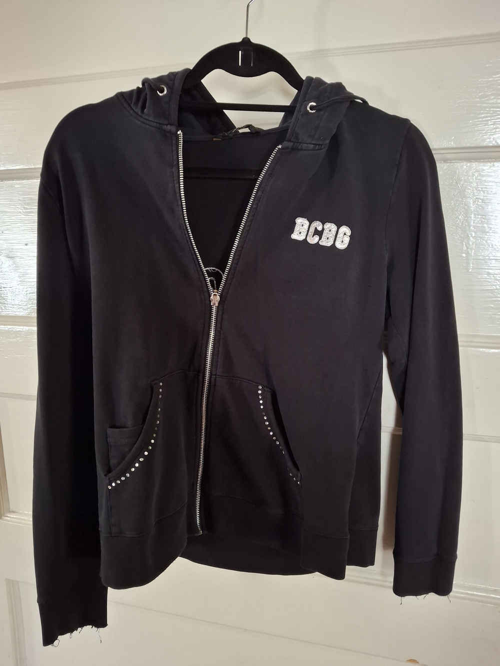 BCBGMaxAzria Black Zip Hoodie with Stud Detail (Cfd003)